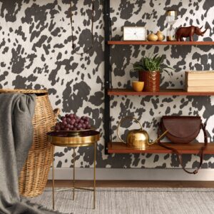 Black & White Cowhide Wallpaper Animal Print Feature Wall