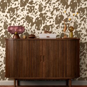 Cocoa Brown Off White Cowhide Wallpaper Animal Print Feature Wall