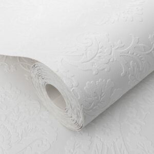 White Floral Paintable Wallpaper Thick Textured Vinyl