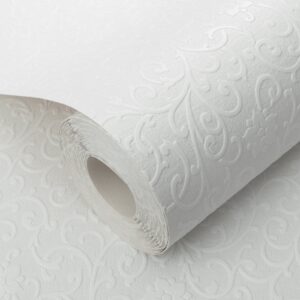 White Floral Paintable Wallpaper Thick Textured Vinyl