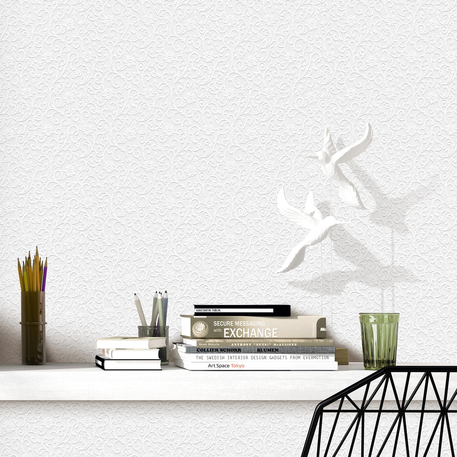 White Floral Paintable Wallpaper Thick Textured Vinyl - Image 2