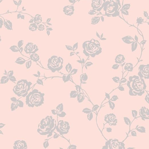 Pink Floral Wallpaper Silver Glitter Textured Feature