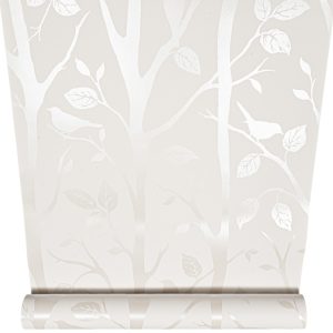 Off White Cream Trees Birds Wallpaper Smooth Finish Feature Wall