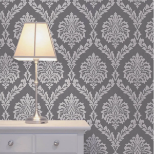 Charcoal Floral Damask Wallpaper Black Textured Silver Glitter Shimmer Vinyl Feature Wall