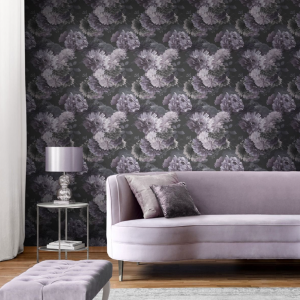 Purple Floral Wallpaper Mauve Blossoms Of Peonies Feature Wall