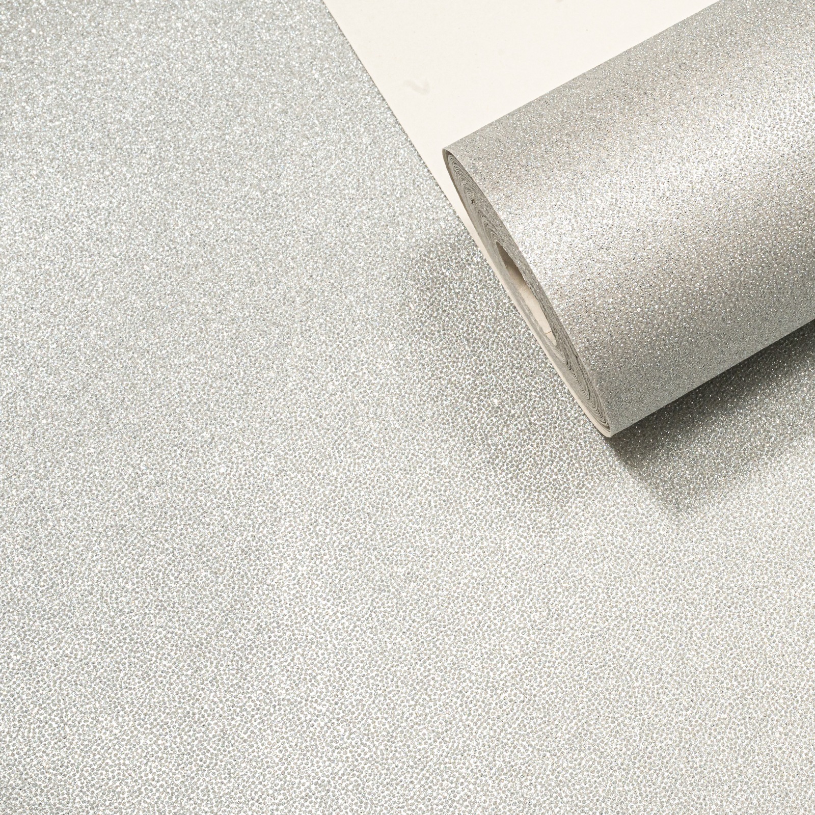 Plain Silver Glitter Wallpaper Textured Thick Vinyl Free Match - Image 6