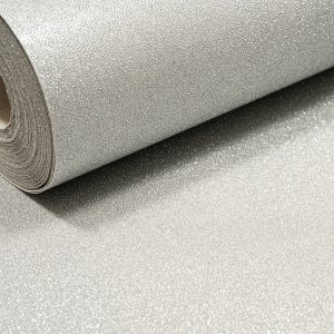 Plain Silver Glitter Wallpaper Textured Thick Vinyl Free Match