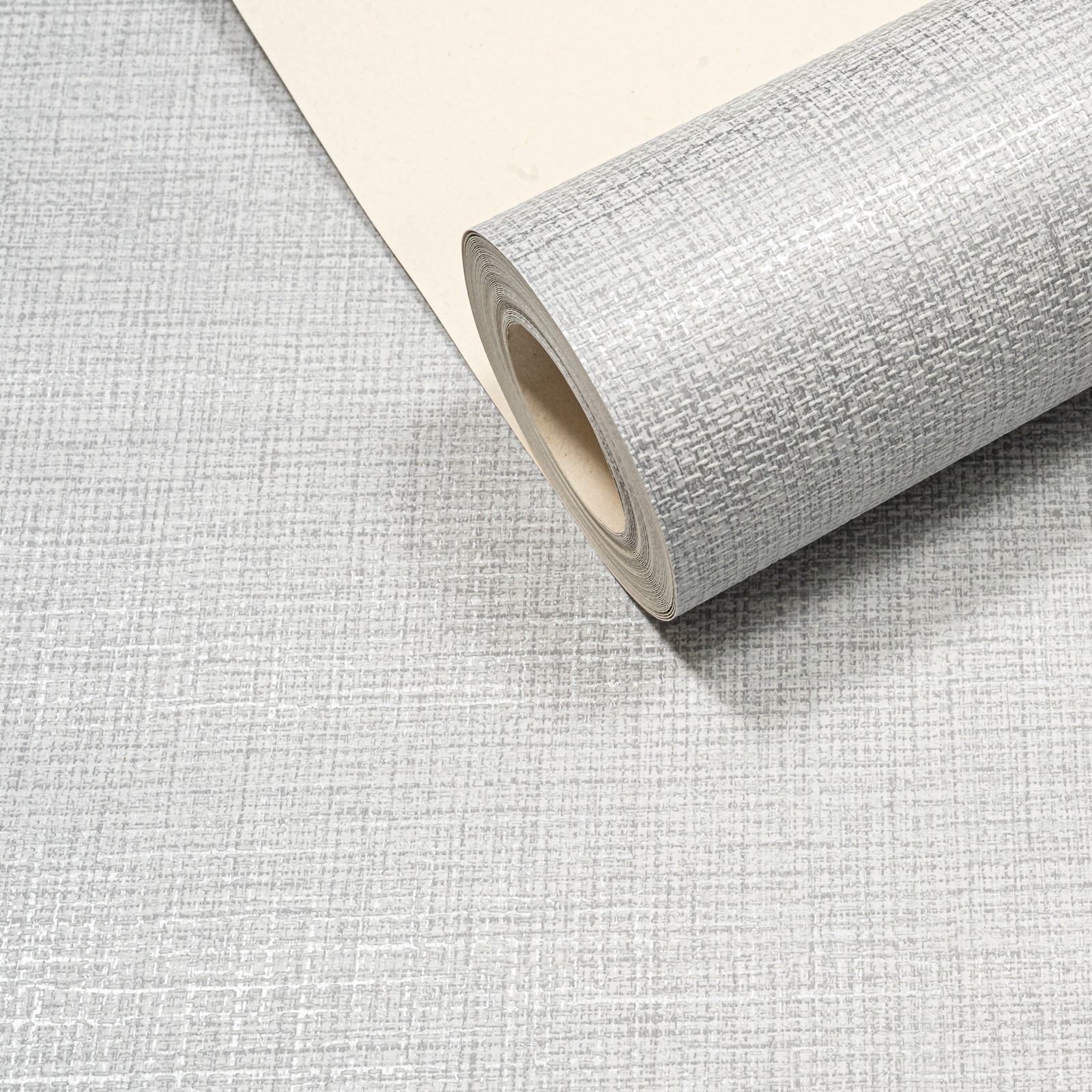 Plain Grey Linen Effect Wallpaper Metallic Shimmer Textured Free Match - Image 6