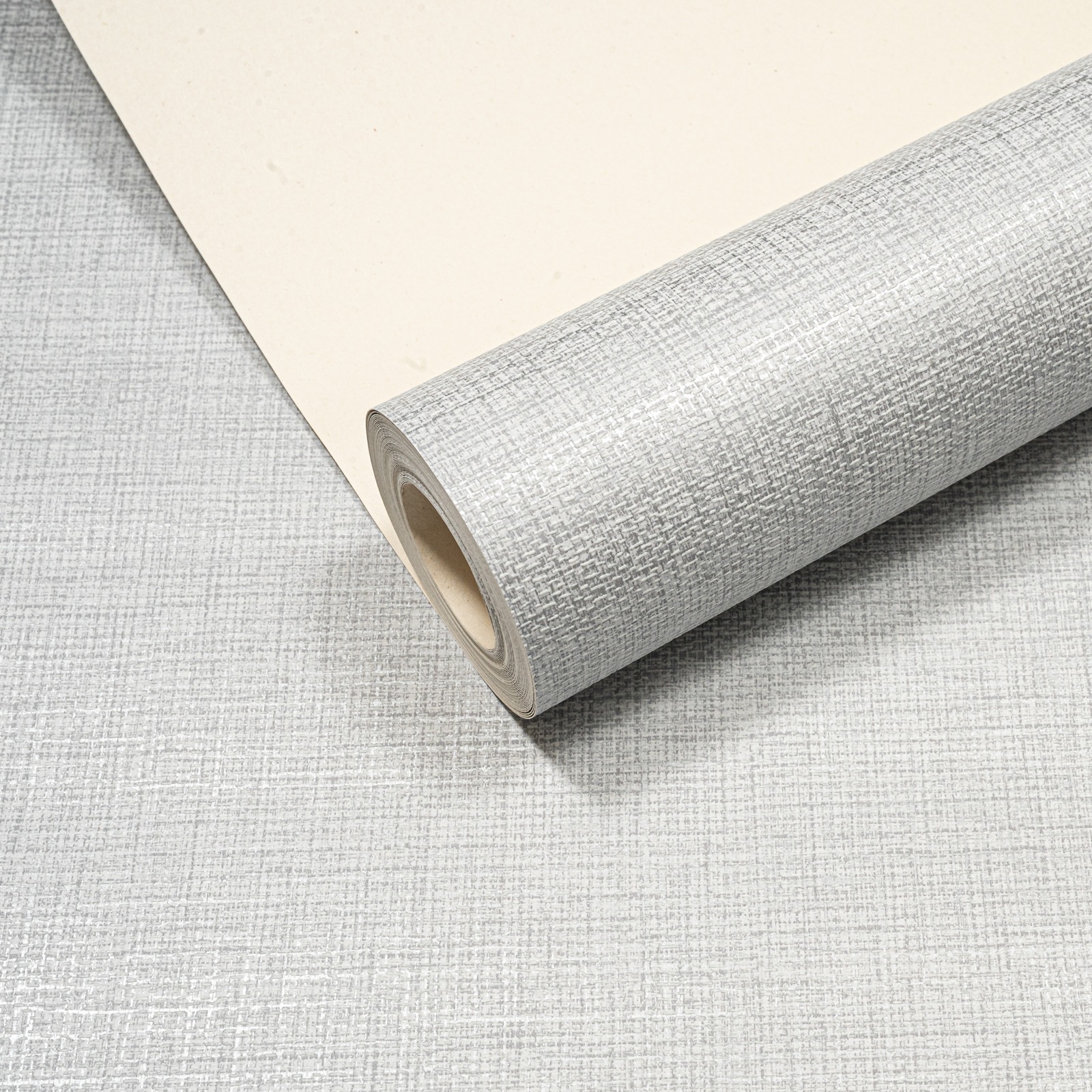 Plain Grey Linen Effect Wallpaper Metallic Shimmer Textured Free Match - Image 4