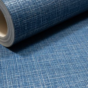 Plain Blue Linen Effect Wallpaper Metallic Shimmer Textured Free Match