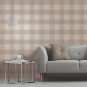Neutral Beige Tones Check Wallpaper Silver Glitter Shimmer Textured Vinyl