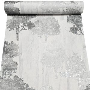 Silver Grey Tree Silhouette Wallpaper Thick Heavyweight Vinyl Shimmer Paste The Wall