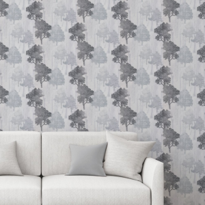 Silver Grey Tree Silhouette Wallpaper Thick Heavyweight Vinyl Shimmer Paste The Wall