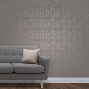 Charcoal Copper Trellis Wallpaper Metallic Shimmer Smooth Finish