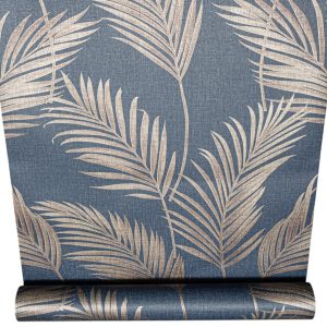 Navy Gold Floral Leaf Wallpaper Slightly Imperfect Feature Wall