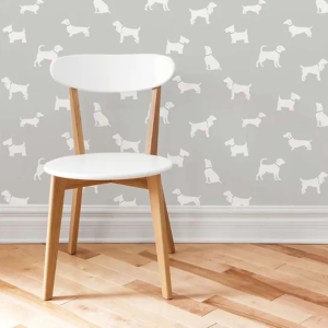 Grey White Dog Silhouette Wallpaper Silver Metallic Shimmer Paste The Wall