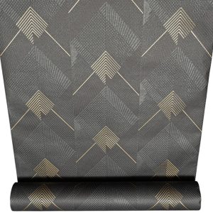 Black Gold Geometric Wallpaper Textured Thick Slightly Imperfect Feature Wall