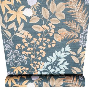 Navy Multi Floral Wallpaper Gold Glitter Shimmer Slightly Imperfect Feature Wall