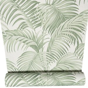 Green Botanical Leaf Wallpaper Floral Textured Subtle Silver Shimmer Vinyl Feature Wall