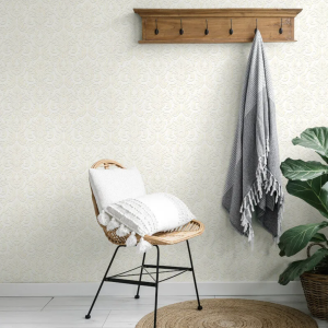 Cream Beige Floral Damask Wallpaper Textured Silver Glitter Sparkle Paste The Wall Vinyl