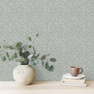 Blue Floral Trail Wallpaper Smooth Finish Feature